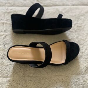 Stuart Weitzman Black Suede Double-Strap Slide Mules